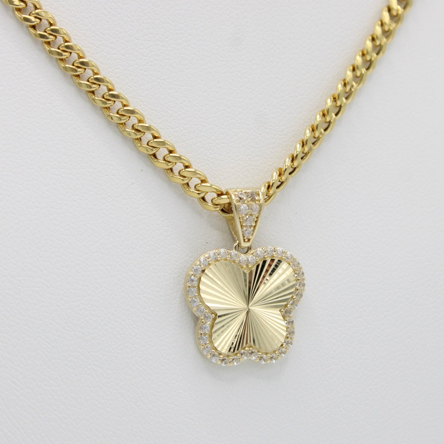 14K Butterfly Pendant Cz Stones with Miami Cuban Chain  Yellow Gold