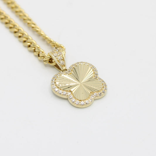 14K Butterfly Pendant Cz Stones with Miami Cuban Chain  Yellow Gold