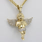 14K Angel Pendant Cz Stones wit Semi Solid Miami Cuban Chain Yellow Gold