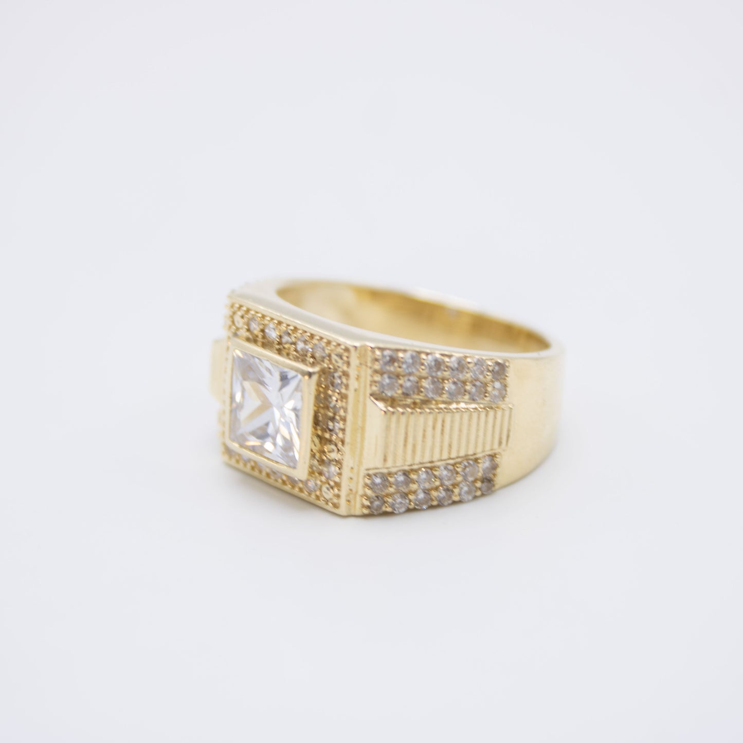 14K  Square Cz Men's Ring Yellow Gold