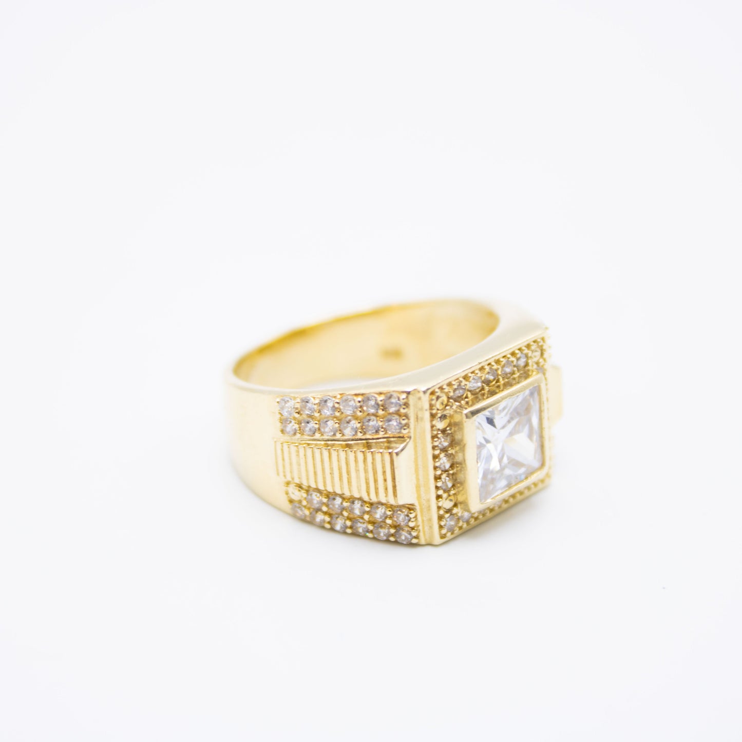 14K  Square Cz Men's Ring Yellow Gold