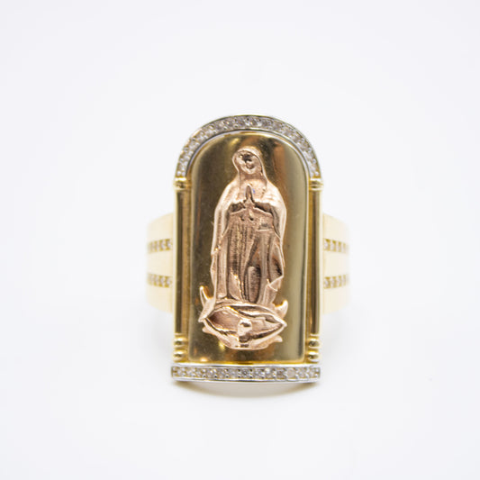 14K Virgen Maria Oval  Cz Men's Ring Yellow Gold