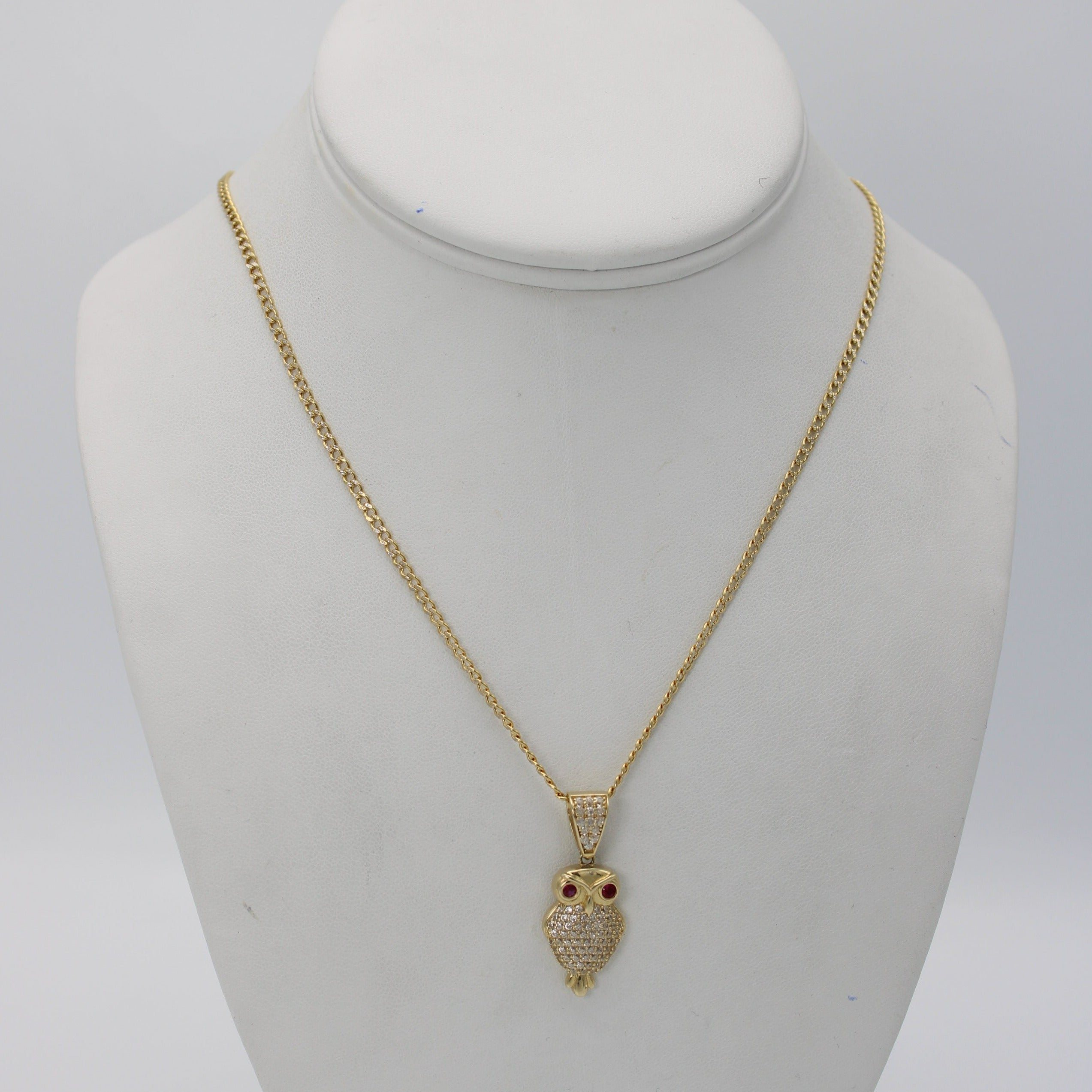 14k solid yellow gold Owl pendant 2024 necklace and herringbone chain Necklace