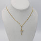 14K Cross Pendant With Cuban Chain Two Tones Yellow Gold