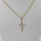 14K Cross Pendant With Cuban Chain Two Tones Yellow Gold