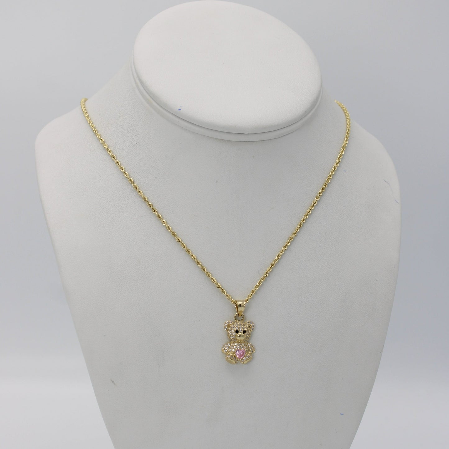 14K Teddy bear With Rope Chain Yellow Gold