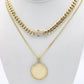 14K Hollow Choker With Picture Pendant With Cuban Chain Two Tones Yellow Gold