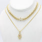 14K Hollow Choker With Hamsa Pendant With Cuban Chain Two Tones Yellow Gold