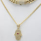 14K Hollow Choker With Hamsa Pendant With Cuban Chain Two Tones Yellow Gold