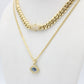 14k Hollow Choker With Turkey Eye Pendant With Cuban Chain Two Tones Yellow Gold