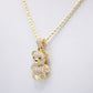 14K Teddy Bear Pendant Cz Stones With Moon Cut Chain Yellow Gold