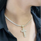 14K Monaco Choker Full Cz Stones With Cross Pendant Yellow Gold