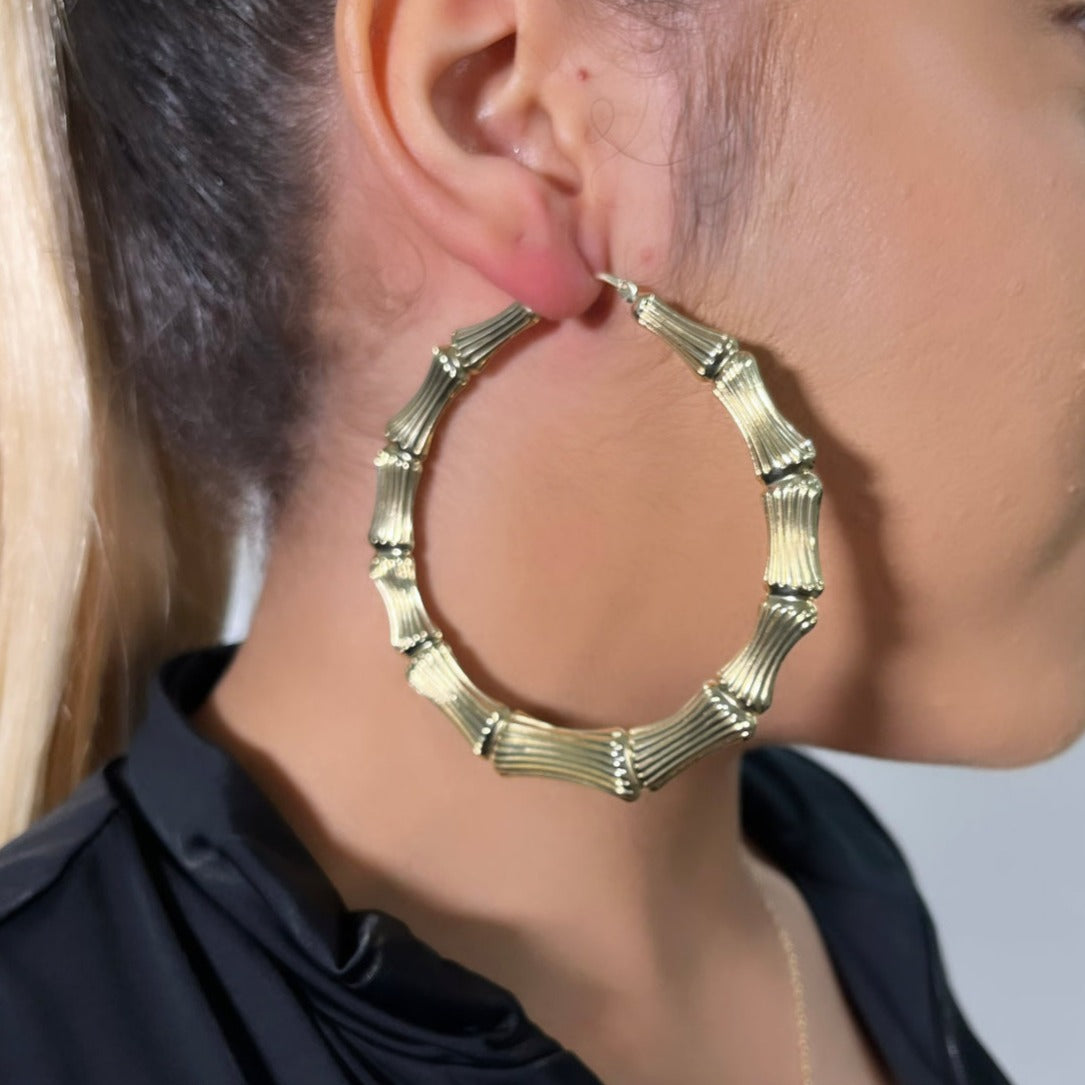 14K Bambu Hoops Yellow Gold