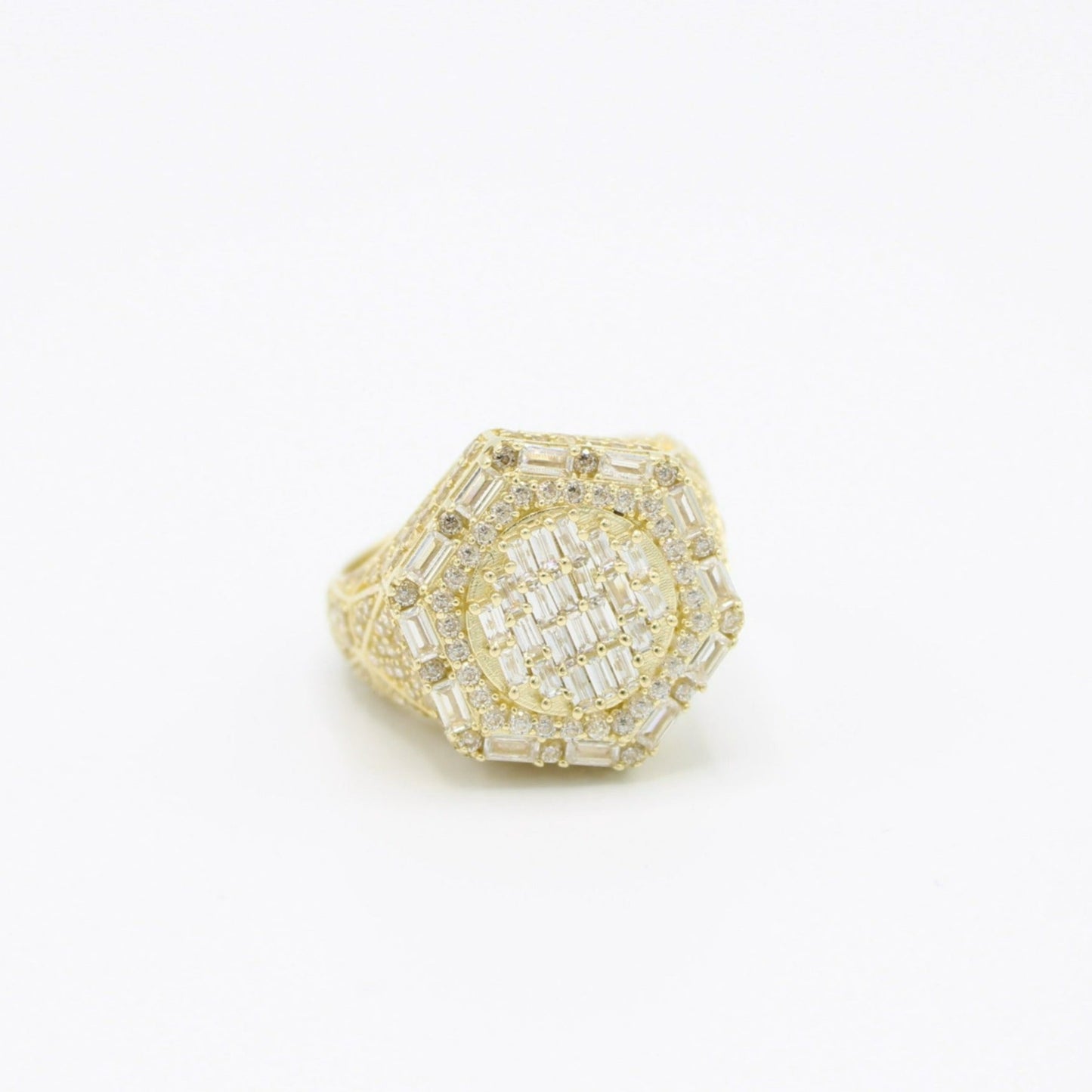 14K Hexagon Cz Men's Ring Yellow Gold