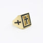 14K Cross Black Gems Men's Ring Yellow Gold