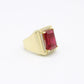 14K Jumbo Red Stone Men's Ring Yellow Gold