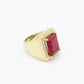 14K Jumbo Red Stone Men's Ring Yellow Gold