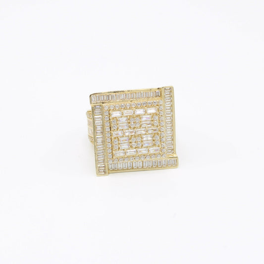 14K Jumbo Square Baguette / Cz Men's Ring