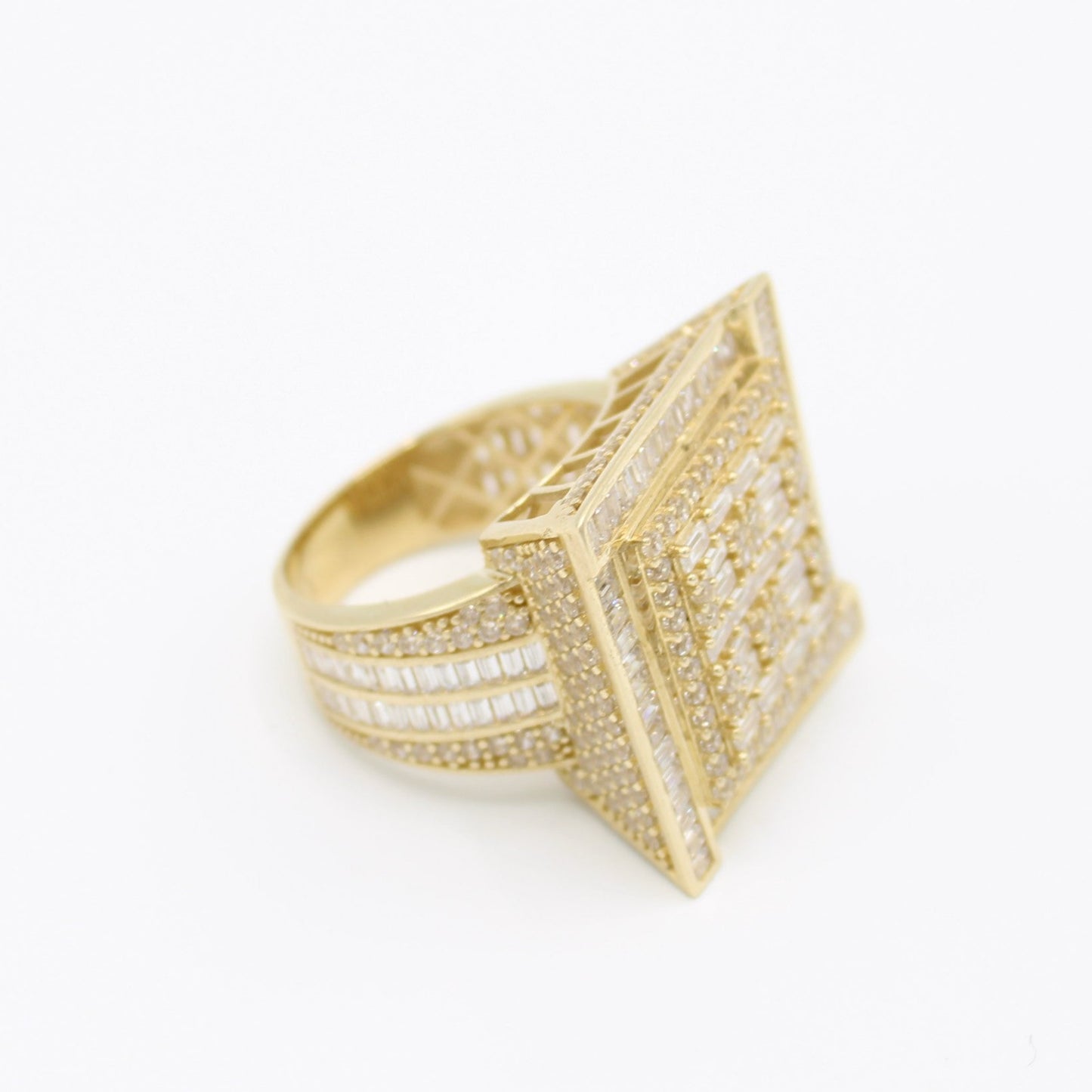 14K Jumbo Square Baguette / Cz Men's Ring