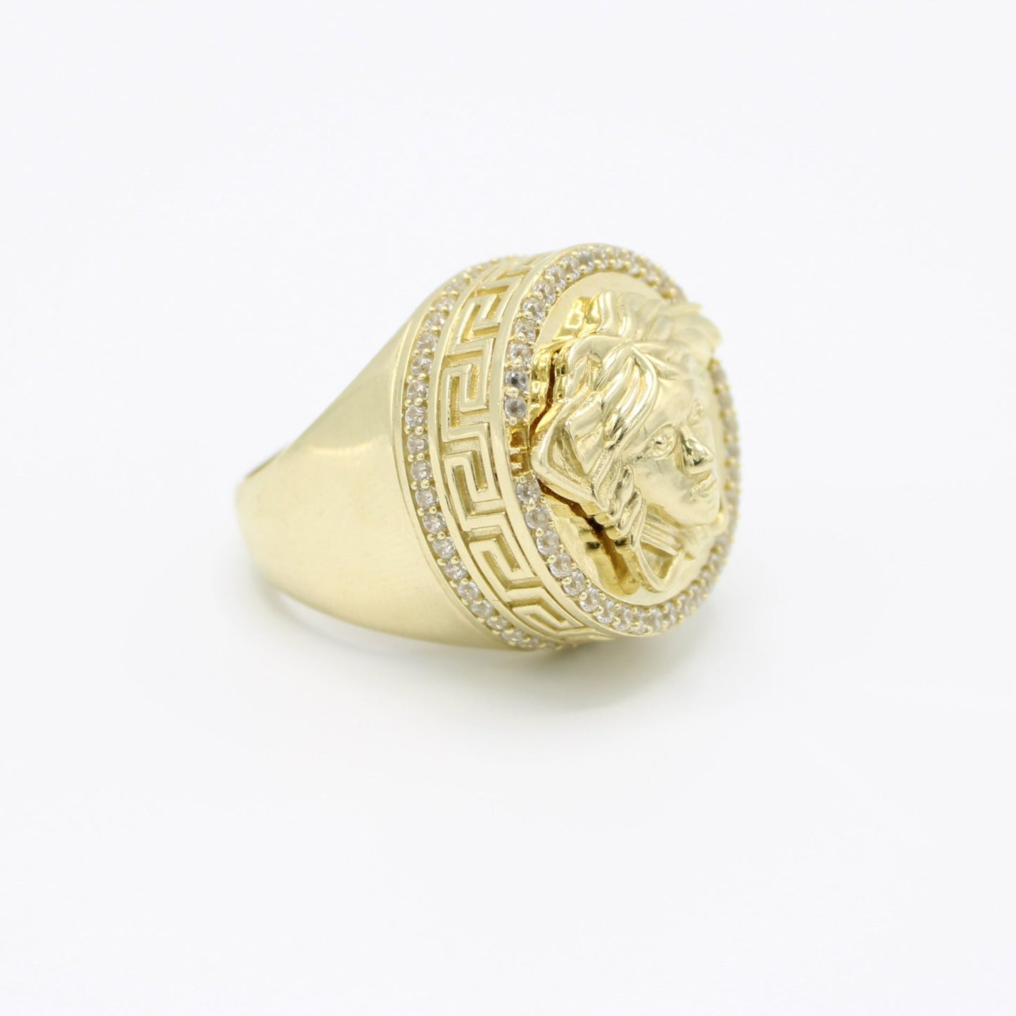 14K Medium Medusa Cz Men's Ring Yellow Gold