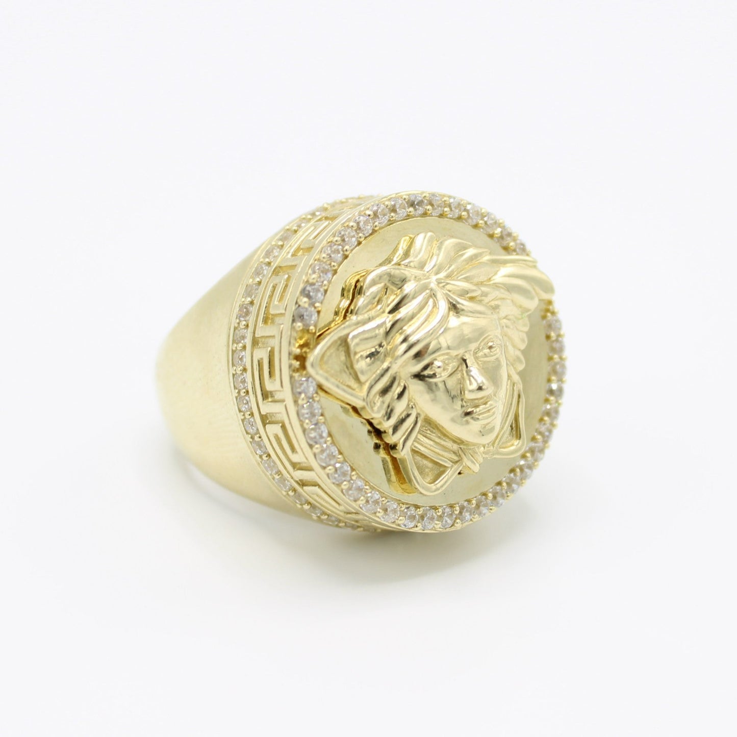 14K Medium Medusa Cz Men's Ring Yellow Gold