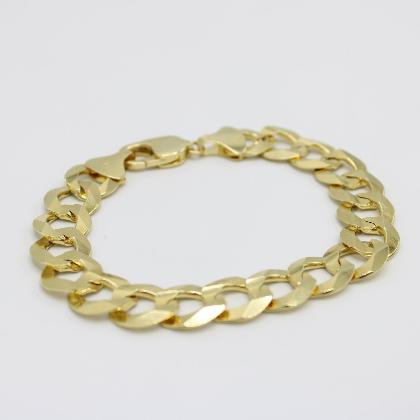 14K Classic Solid Flat Cuban Bracelet  Yellow Gold