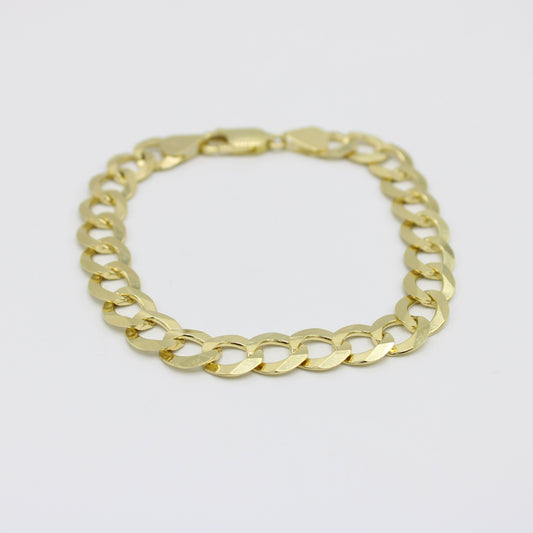 14K Solid Flat Cuban Bracelet \\ 9.4 mm \\ Yellow Gold