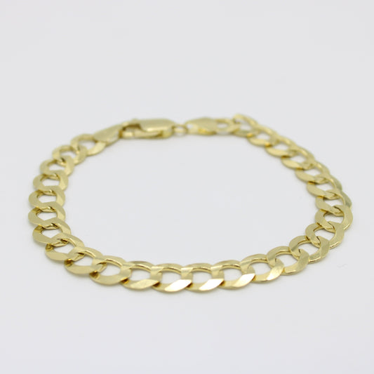 14K Solid Flat Cuban Bracelet \\ 8.5 mm \\ Yellow Gold