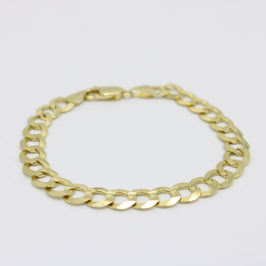 14K Solid Flat Cuban Bracelet \\ 9.4 mm \\ Yellow Gold