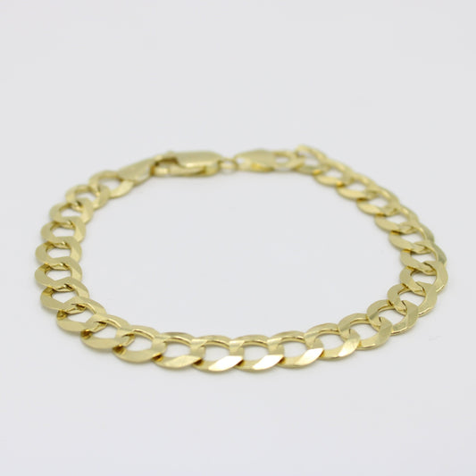 14K Solid Flat Cuban Bracelet \\ 8.4 mm \\ Yellow Gold