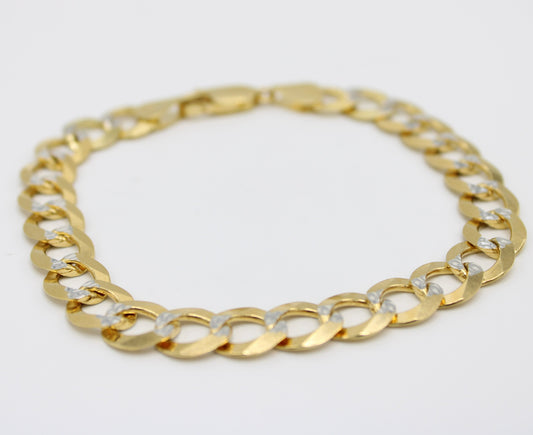 14K Solid Flat Cuban Bracelet Two Tones \\ 9.4 mm \\ Yellow Gold