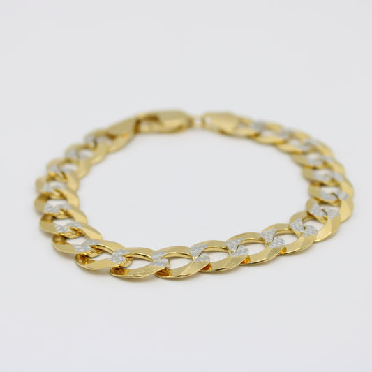 14K Solid Flat Cuban Bracelet Two Tones \\ 11.2 mm \\