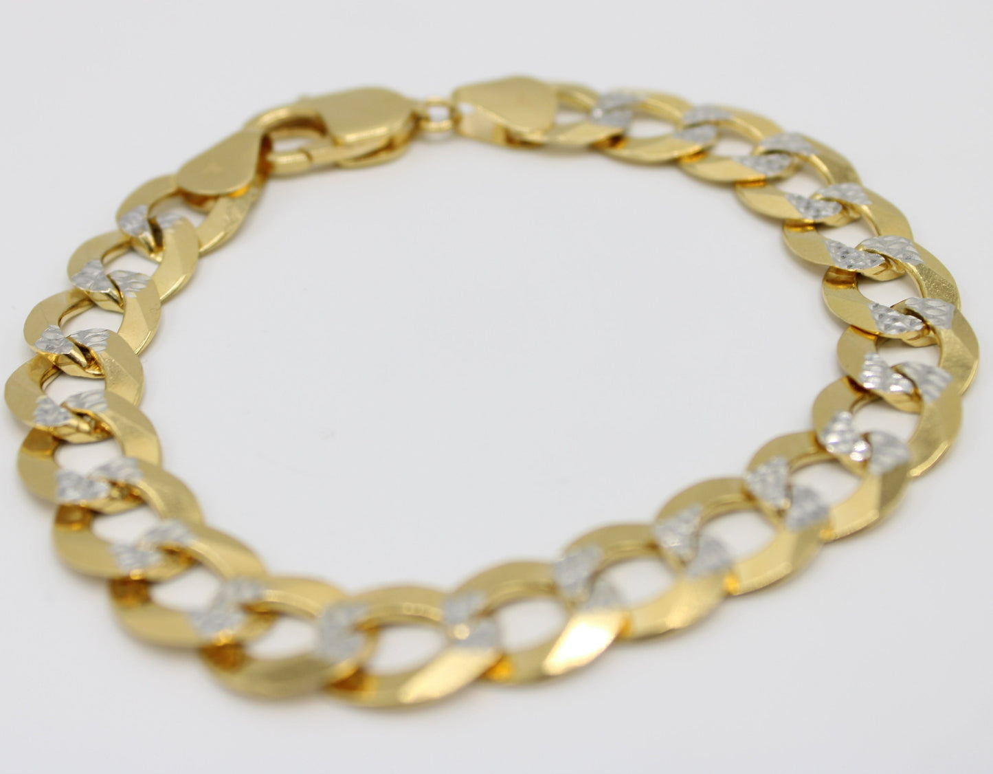 14K Solid Flat Cuban Bracelet Two Tones \\ 11.2 mm \\