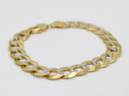 14K Solid Flat Cuban Bracelet Two Tones \\ 11 mm \\