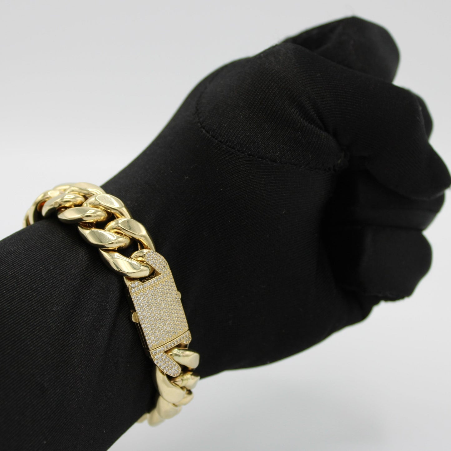 14K Semi-Solid Cuban Bracelet Cz Lock  \\ 16 mm \\