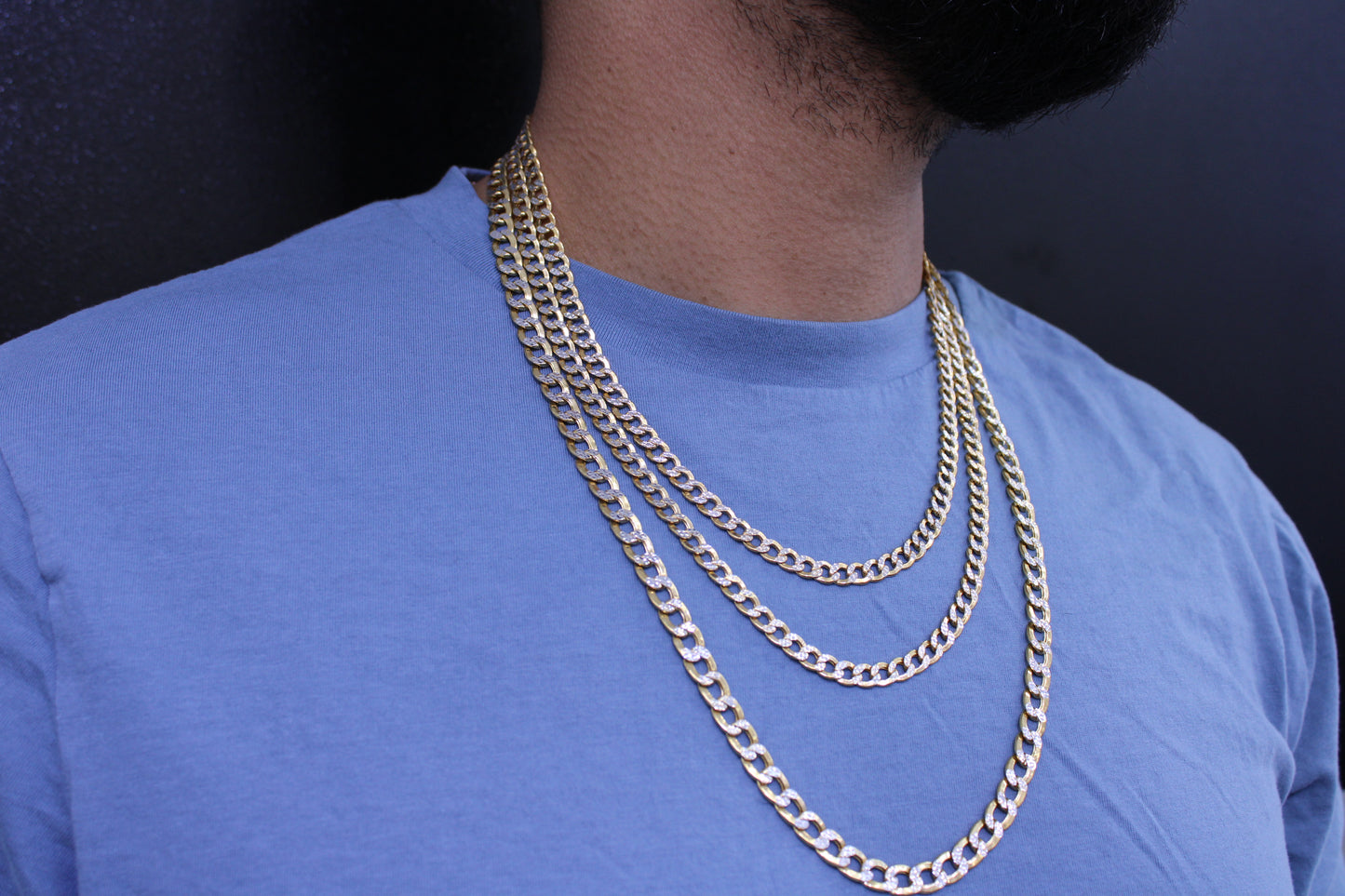 14K Semi-Solid FLat Cuban Chain Two Tones \\ 22"-24"-28" \\