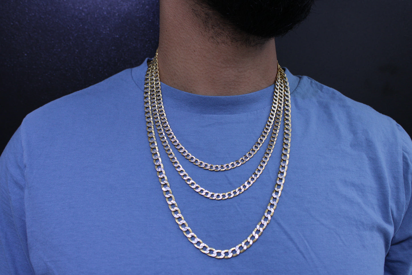 14K Semi-Solid FLat Cuban Chain Two Tones \\ 22"-24"-28" \\