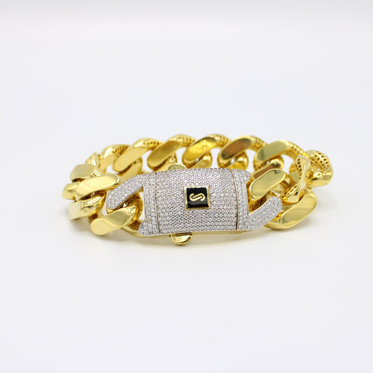 14K Hollow Monaco Bracelet Cz Lock  \\ 15.1 mm \\