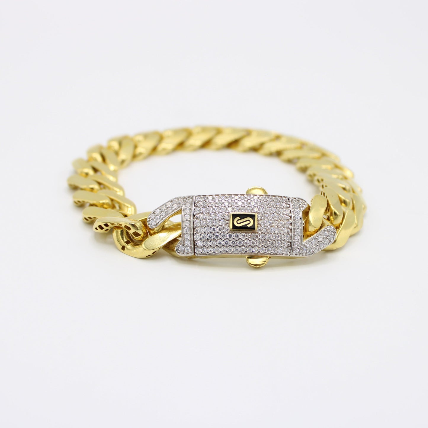 14K Hollow Monaco Bracelet Cz Lock  \\ 12.8 mm \\