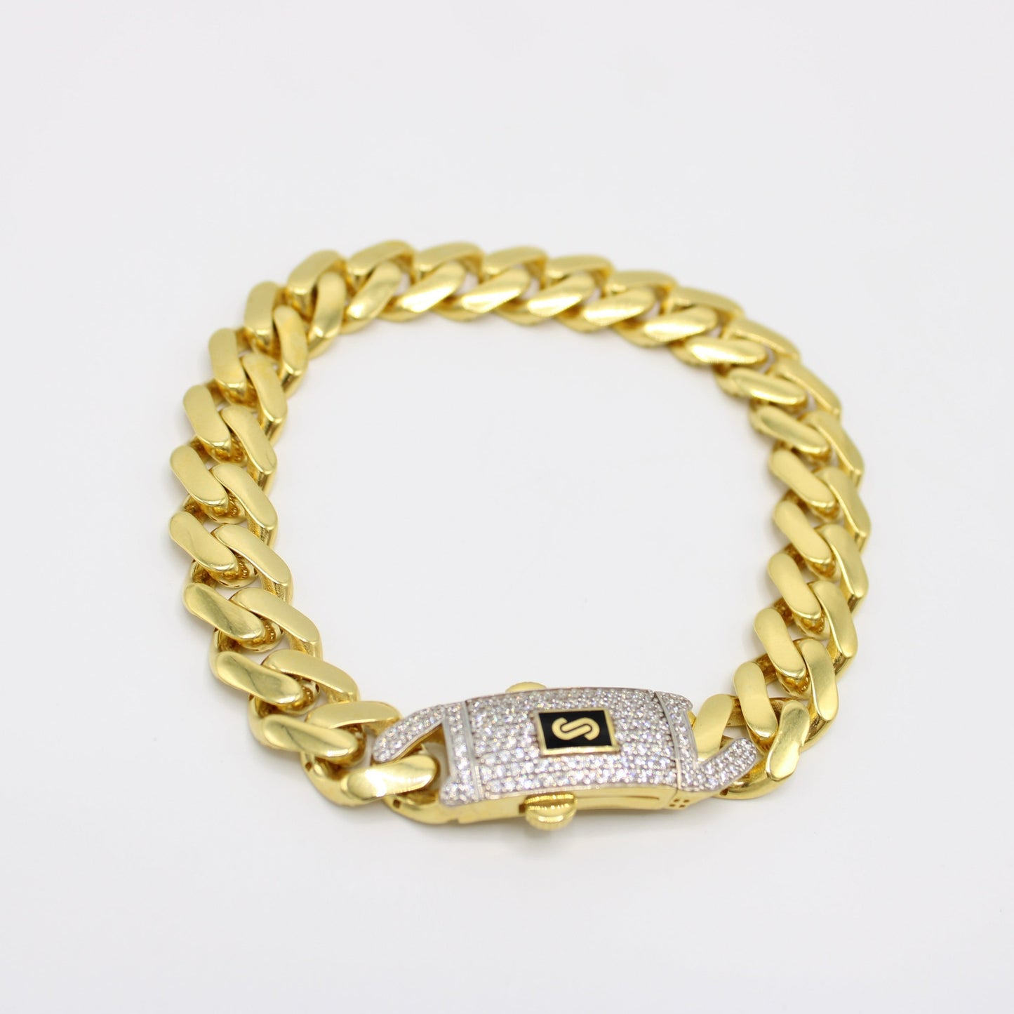 14K Hollow Monaco Bracelet Cz Lock  \\ 11 mm \\