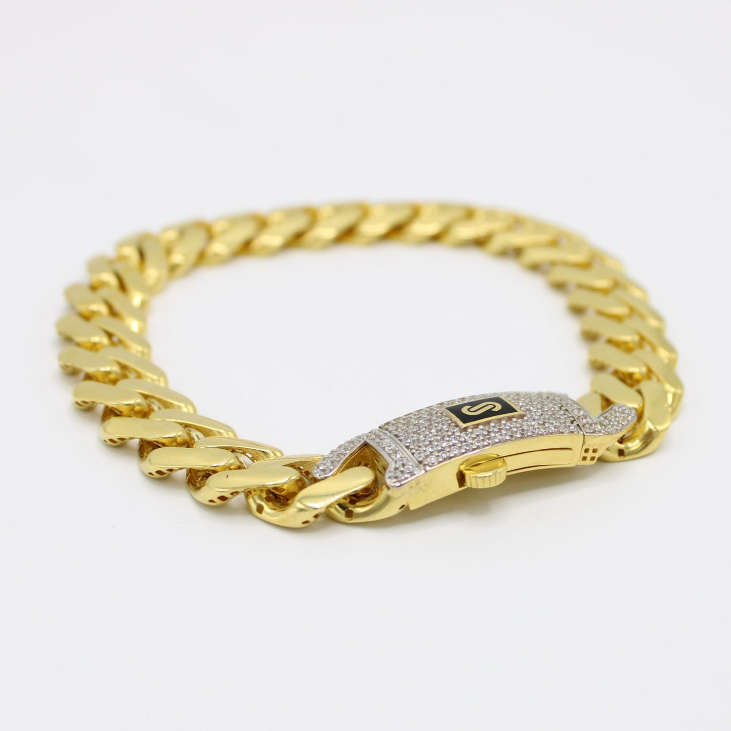 14K Hollow Monaco Bracelet Cz Lock  \\ 11 mm \\