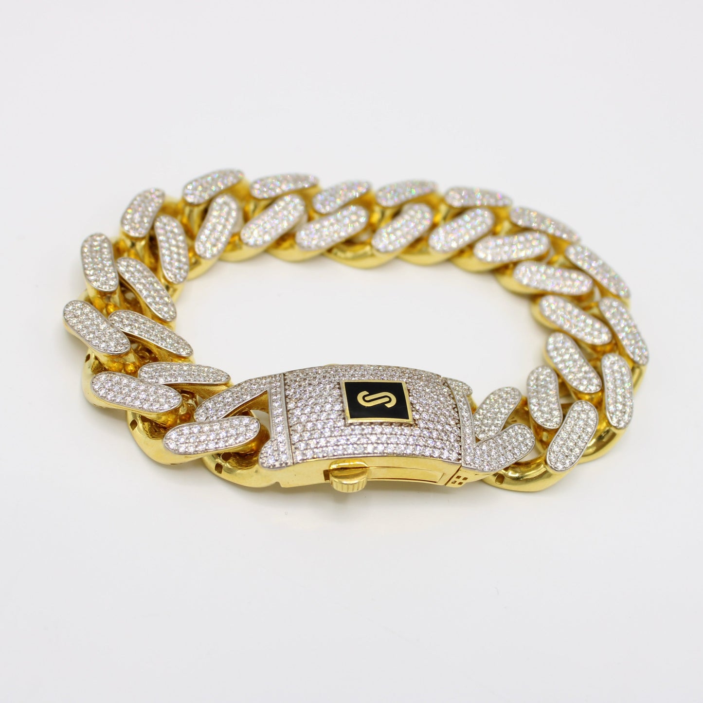 14K Hollow Monaco Bracelet Full Cz Lock  \\ 17 mm \\