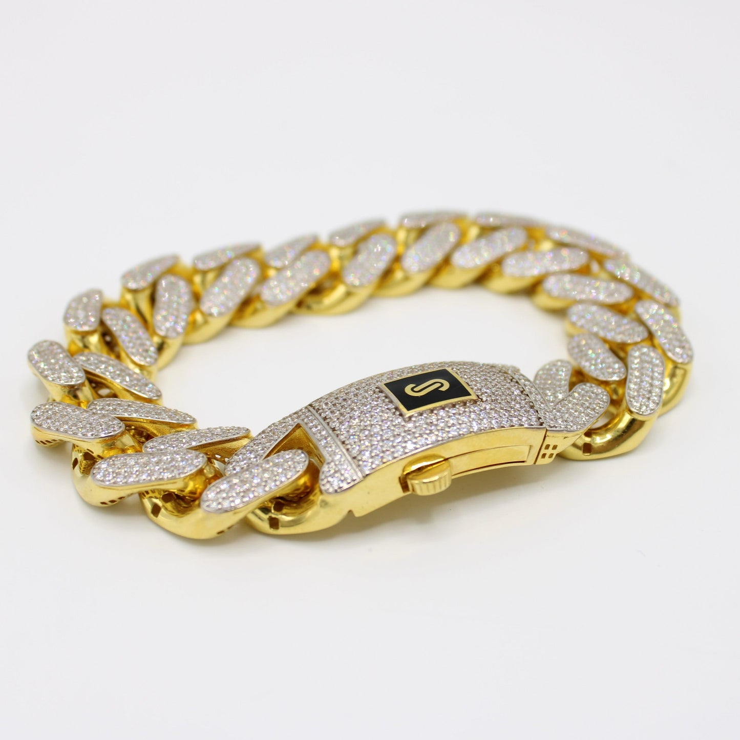 14K Hollow Monaco Bracelet Full Cz Lock  \\ 17 mm \\