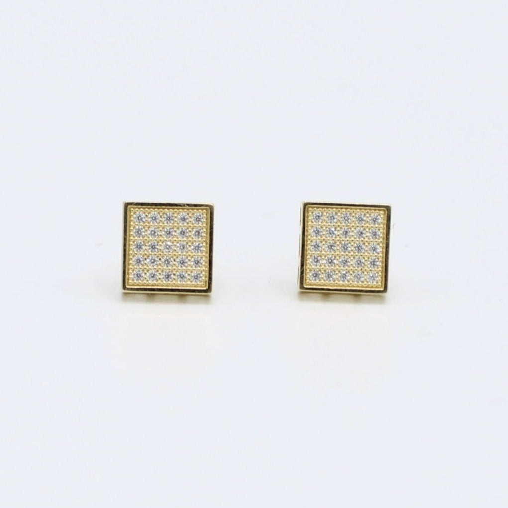 14K Square Men's Earring Cz Stones