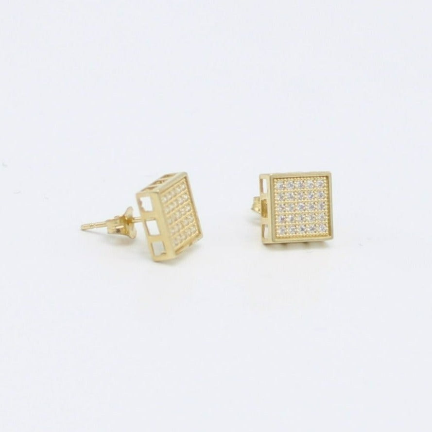 14K Square Men's Earring Cz Stones