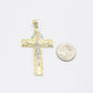 14K Jesus Christ Cross with The Virgen Maria on the top Pendant (Yellow and white Gold)