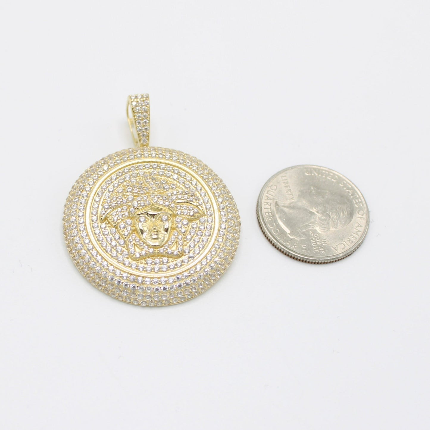 14K Medusa Stones Pendant Yellow Gold