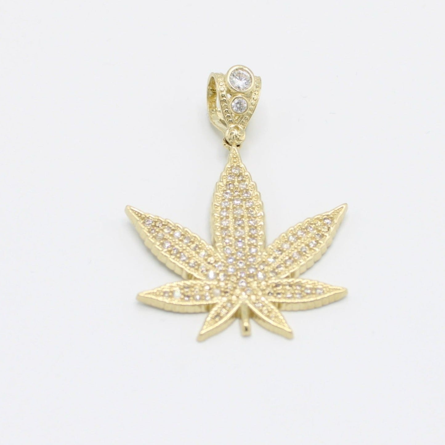 14K Weed Cz Stones Pendant Yellow Gold