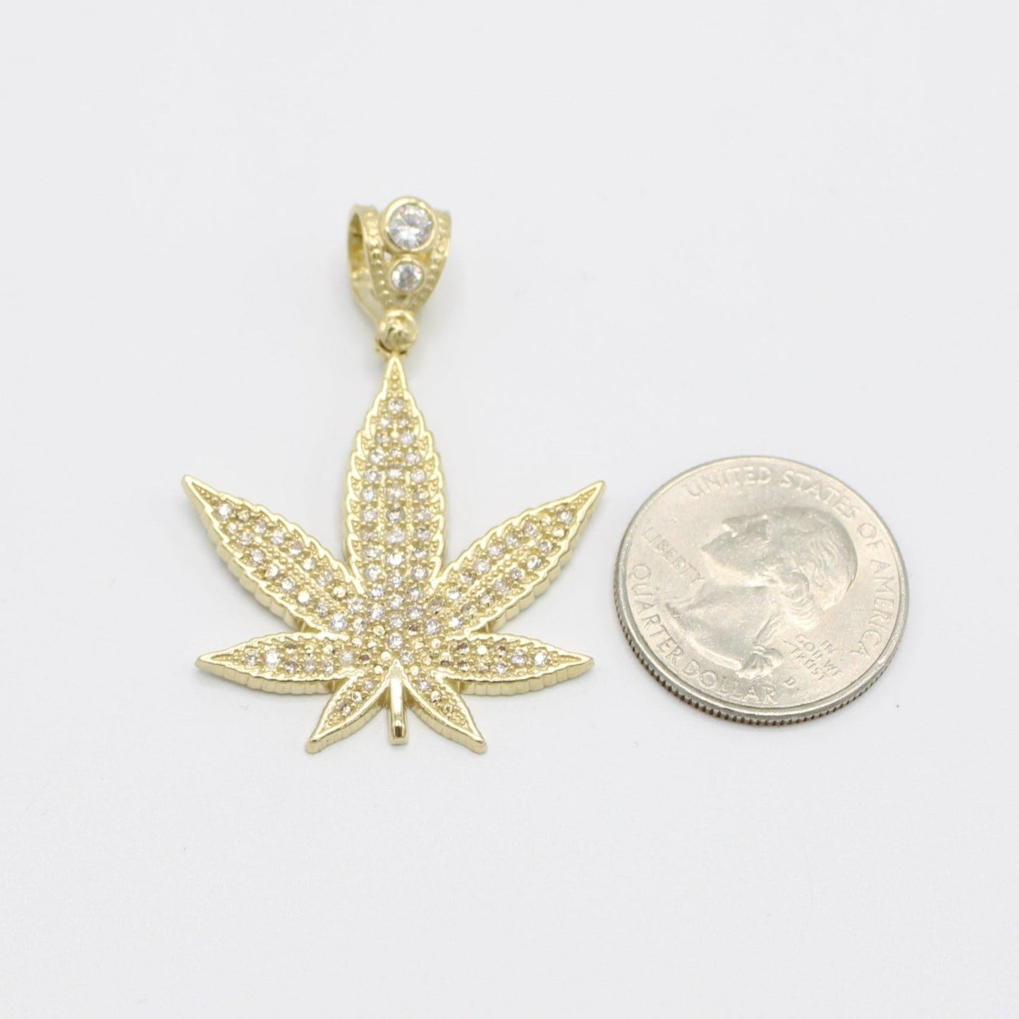 14K Weed Cz Stones Pendant Yellow Gold