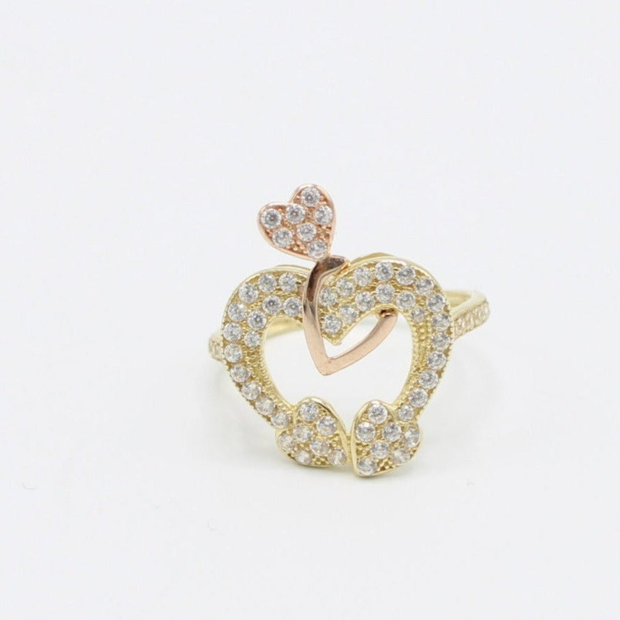 14K Stylish Heart Women's Gold Ring Cz Stones